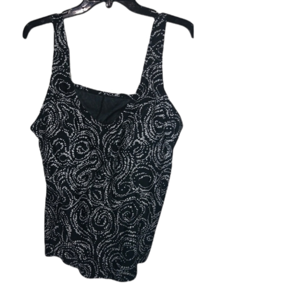 SJB 24W Black White Tankini Swim Top Plus - Picture 2 of 5